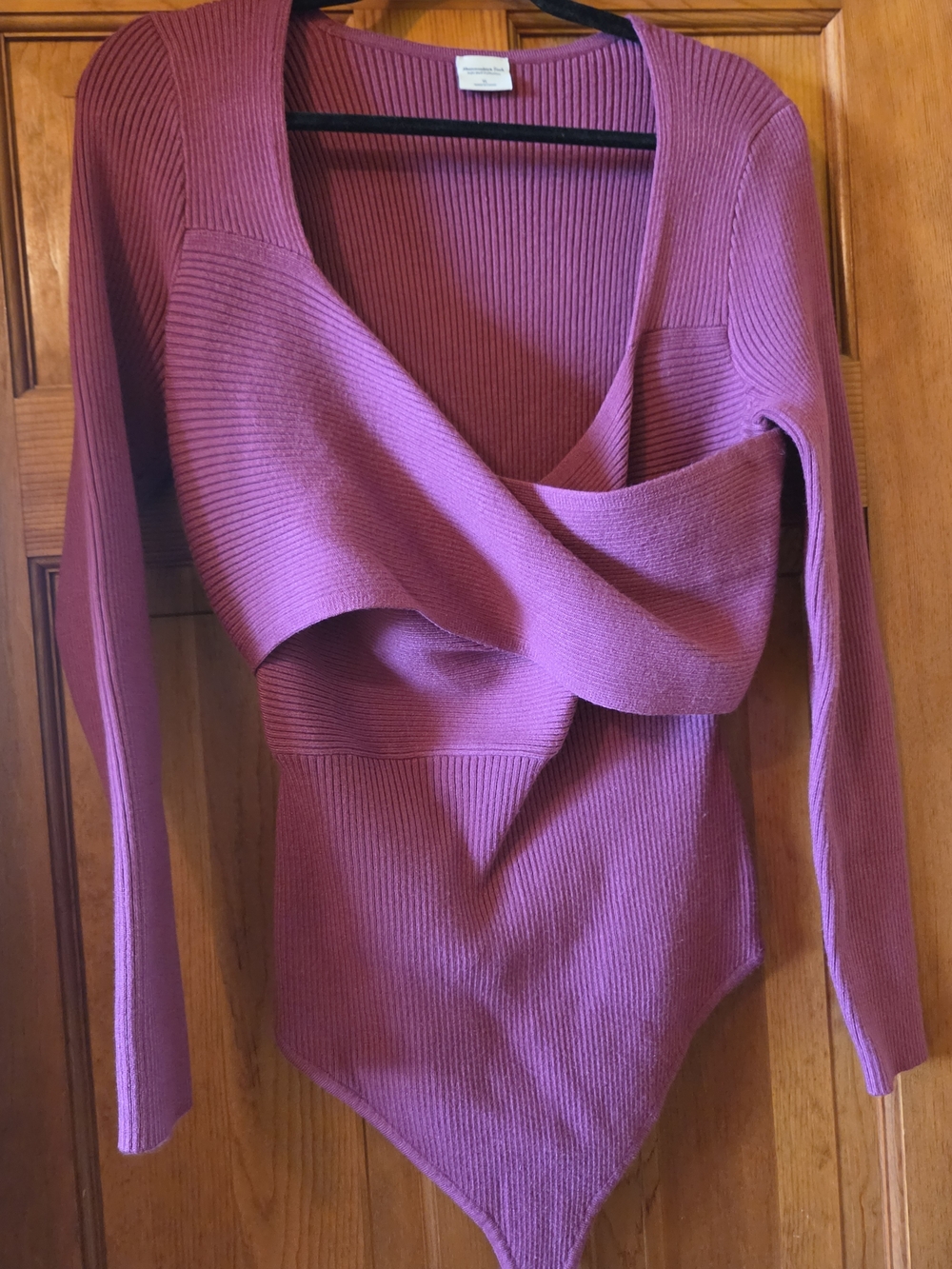 Abercrombie & Fitch Rose Ribbed Wrap-Front V-Neck Bodysuit Sweater